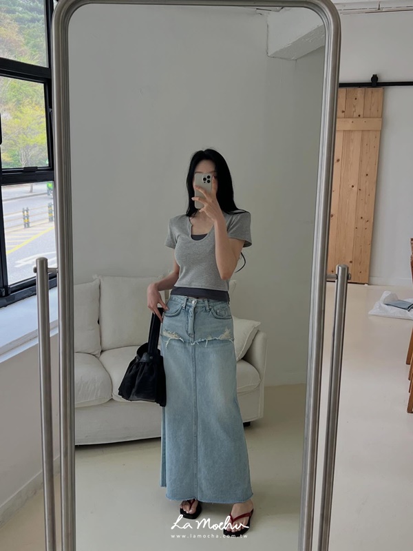 破損感牛仔寬長裙